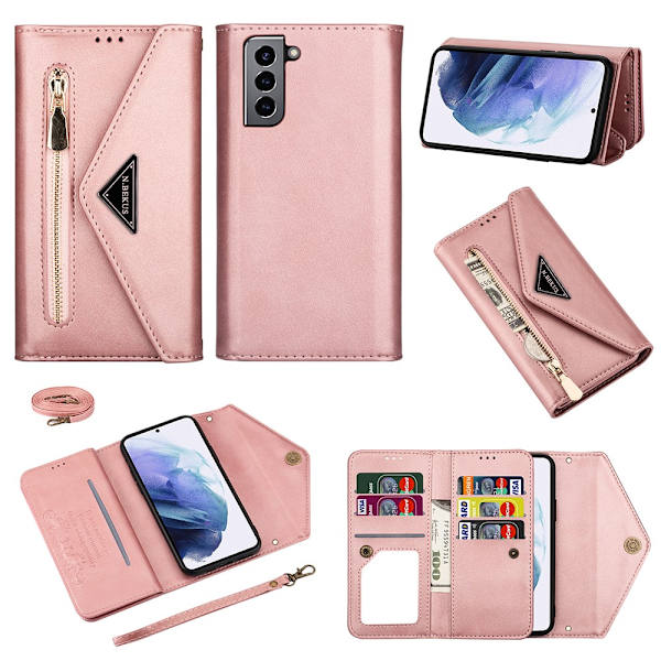 Samsung Galaxy S21 Plus -lompakkokotelo, ruusukulta