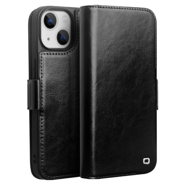 Qialino Leather Wallet Case iPhone 14 Black