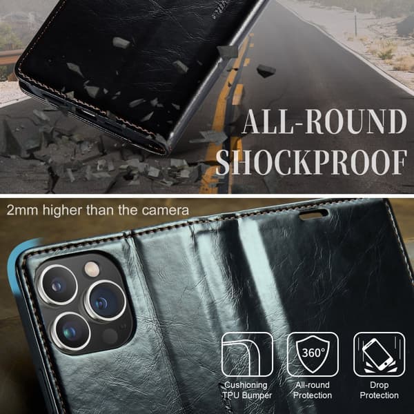 CaseMe Läderfodral iPhone 15 Pro Max Svart