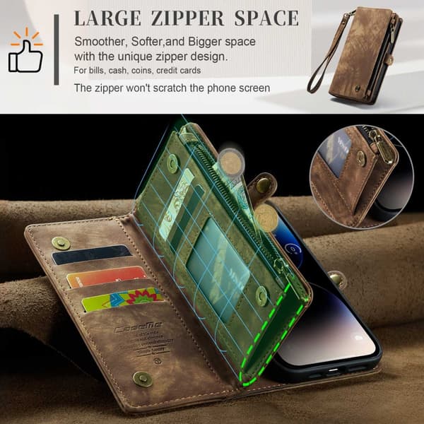 CaseMe Multi-Slot 2 i 1 Pungetui iPhone 14 Pro Max Brun
