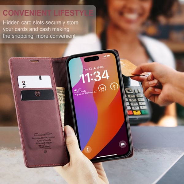 CaseMe Slim Pungetui iPhone 16 Pro Max Rød