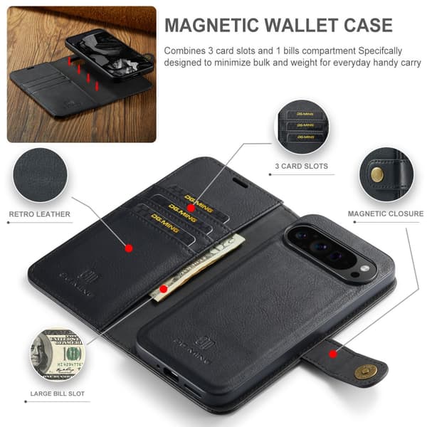 DG.MING 2-i-1 Magnetpung Google Pixel 9 Pro XL Sort