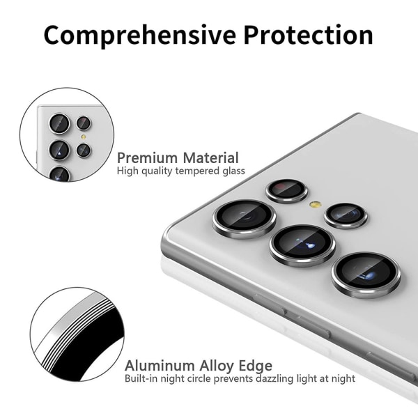 Hat Prince Lens Cover Samsung Galaxy S23 Ultra hærdet glas sølv