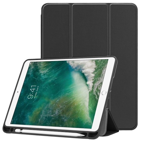 iPad 9.7 5. sukupolven (2017) kotelo Tri-Fold kynätelineellä Musta