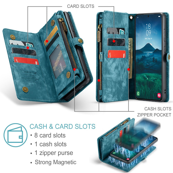 CaseMe Multi-Slot 2 i 1 Plånboksfodral Galaxy S25 Plus Blå