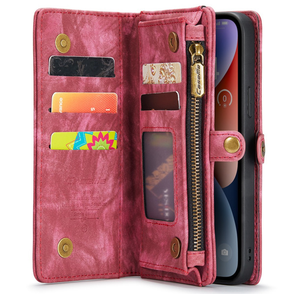 CaseMe Multi-Slot 2 i 1 Plånboksfodral iPhone 15 Röd