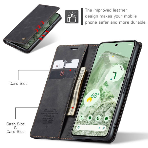 CaseMe Slim Lompakkokotelo Google Pixel 8a Musta