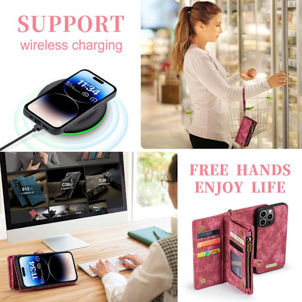 CaseMe Multi-Slot 2 i 1 Pungetui iPhone 14 Pro Max Rød
