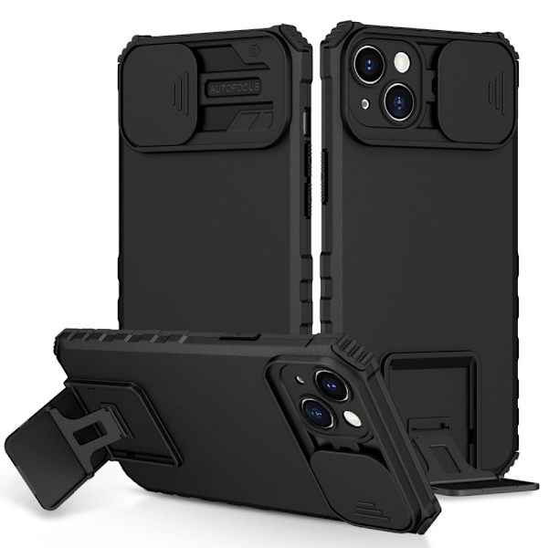 Kickstand Cover iPhone 14 Plus Kamerabeskyttelse Sort