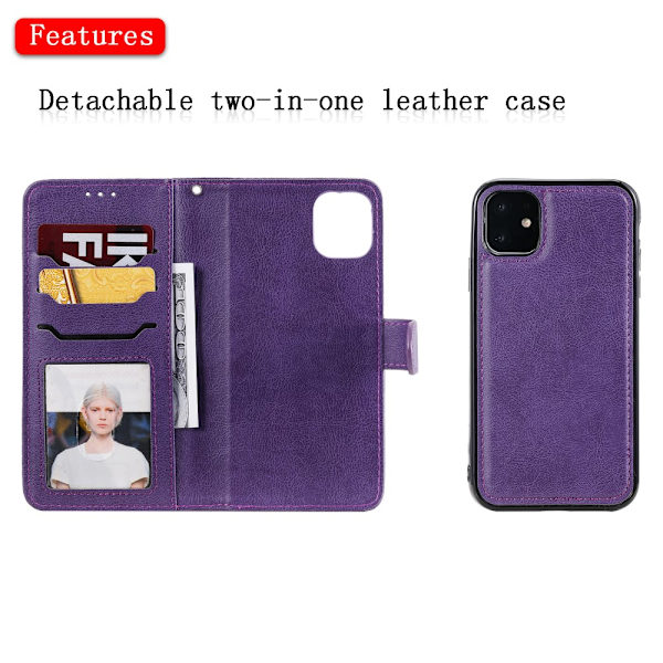 Magneettinen nahkainen lompakkokotelo iPhone 11 Lila