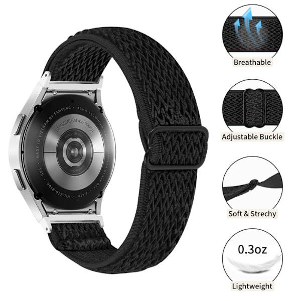 Flettet nylonrem til Samsung Galaxy Watch FE - Sort