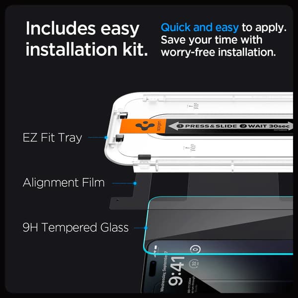Spigen iPhone 15 Pro Skärmskydd GLAS.tR EZ Fit 2-Pack