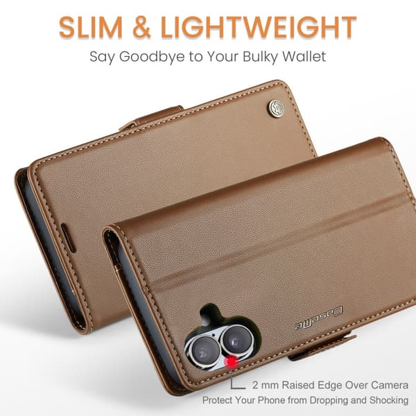 CaseMe Slim Pungetui RFID-beskyttelse iPhone 16 Plus Brun