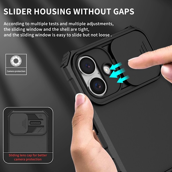 Kickstand Skal iPhone 16 Plus Kameraskydd Svart
