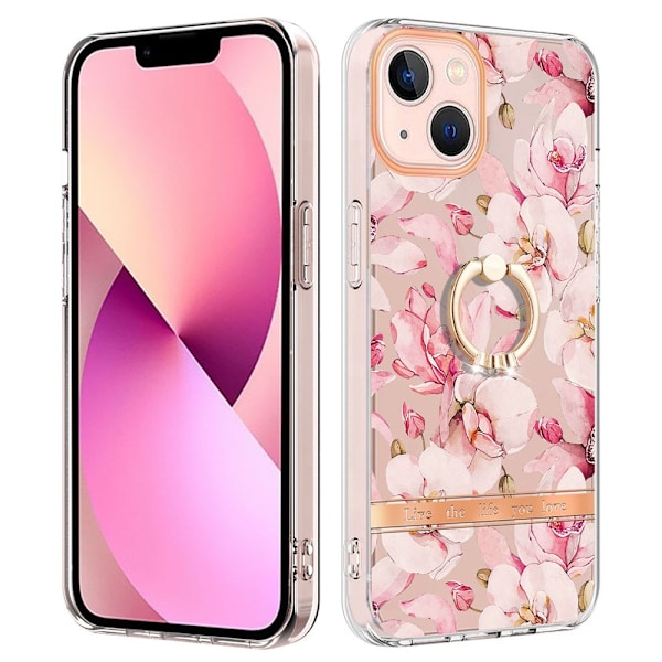 TPU Skal iPhone 15 Ringhållare Rosa Blommor