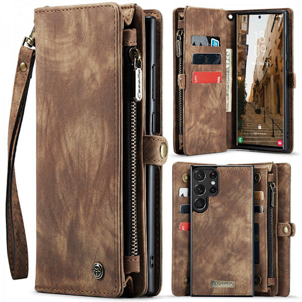 CaseMe Multi-Slot 2 i 1 Pungetui Galaxy S23 Ultra Brun