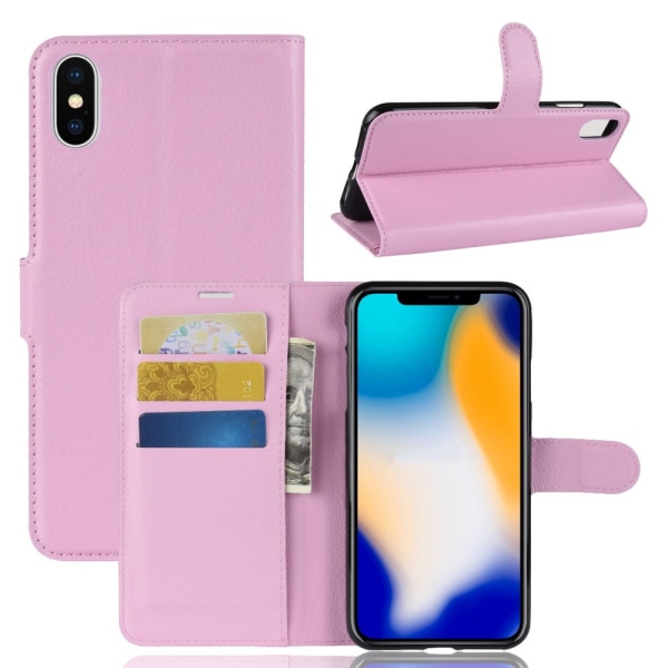iPhone XS Max -puhelimen nahkainen suojakotelo, vaaleanpunainen