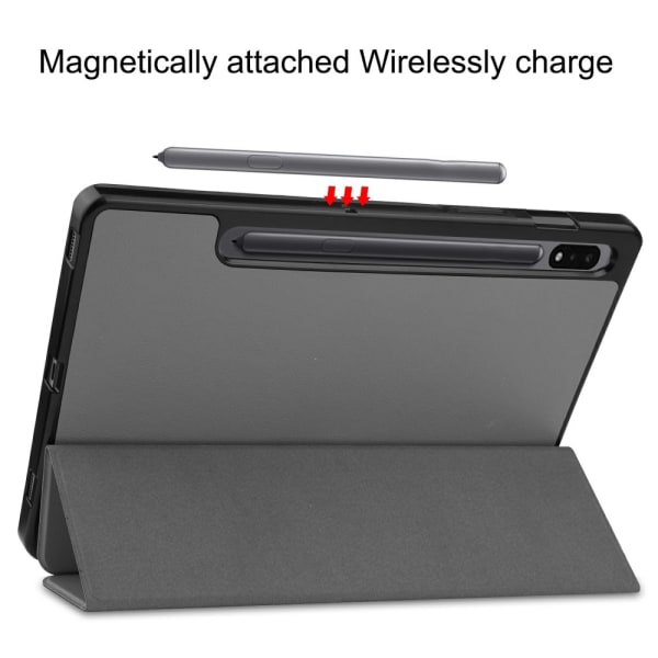 Etui Tri-Fold Galaxy Tab S7/S8 Med S Pen Holder Grå