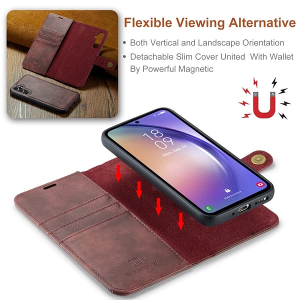 DG.MING 2-i-1 Magnetiskt Plånboksfodral Samsung Galaxy A54 Röd