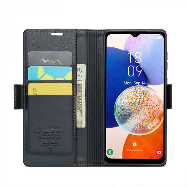CaseMe Slim Pungetui RFID-beskyttelse Samsung Galaxy A14 Sort