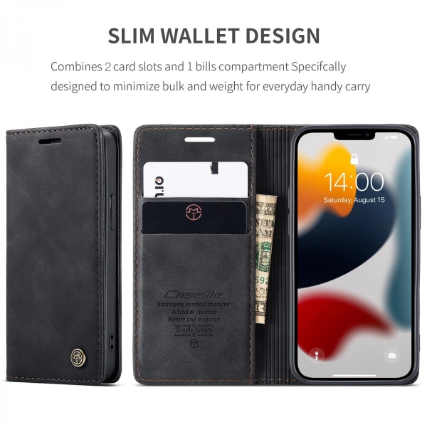 CaseMe Slim Plånboksfodral iPhone 13 Svart