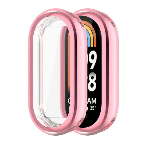 Xiaomi Smart Band 8:lle tarkoitettu läpinäkyvä TPU-kotelo, jossa on ruusukullanvärinen kehys