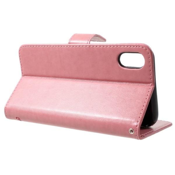 Läderfodral Fjärilar iPhone XR Rosa