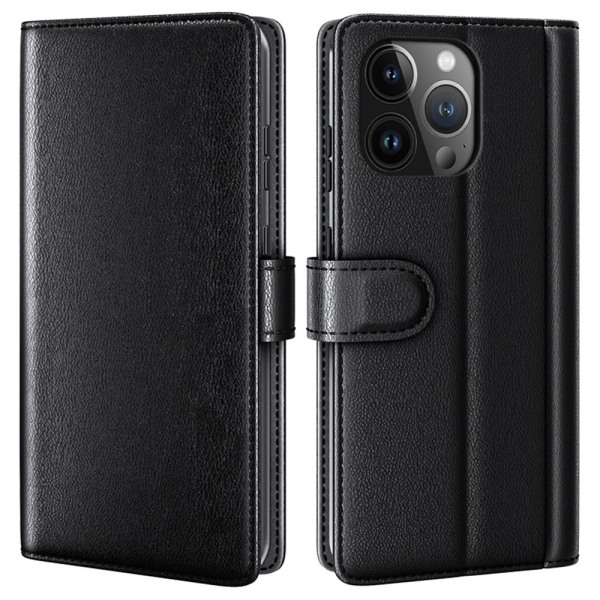 Ægte læder etui iPhone 15 Pro Sort