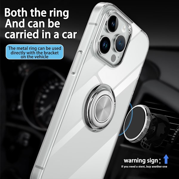 Kuori kääntyvällä rengaspidikkeellä iPhone 15 Prolle, läpinäkyvä