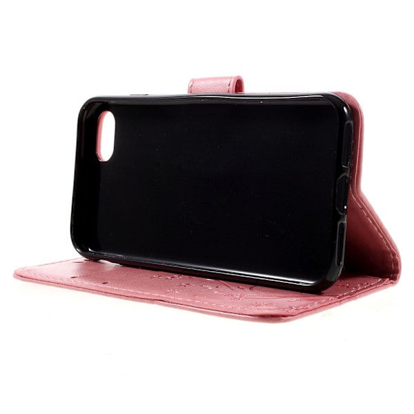 Perhoskuvioinen nahkakotelo iPhone 7/8/SE, vaaleanpunainen