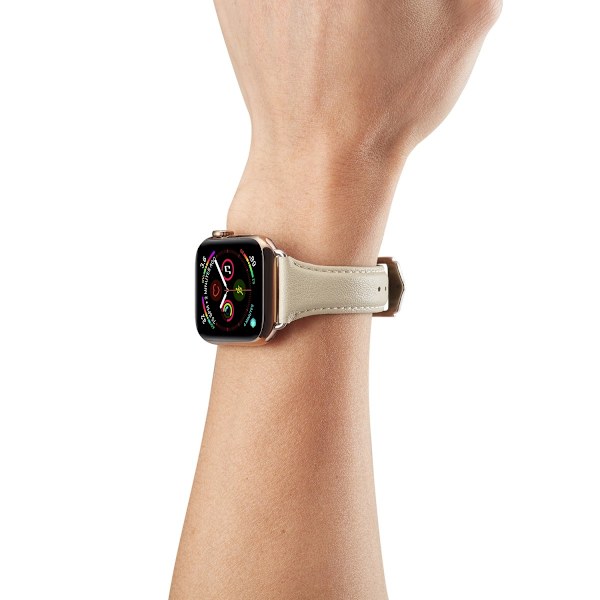 Smalt Läderarmband Apple Watch 41mm Series 9 Vit