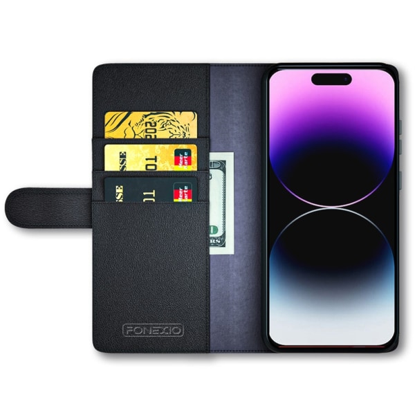 Ægte læder etui iPhone 15 Pro Sort