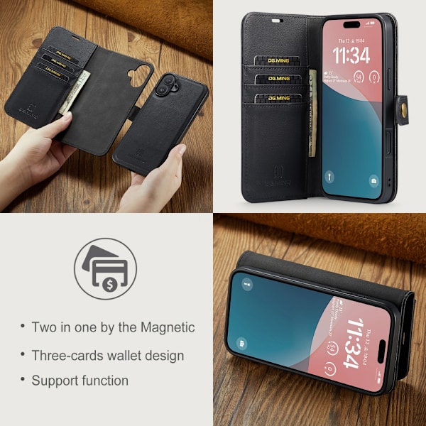 DG.MING 2-i-1 Magnet Pung iPhone 16 Sort