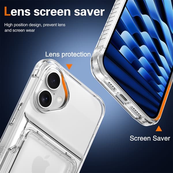 Skal med kortlomme og kickstand til iPhone 16 Plus Transparent