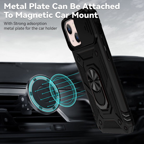 Hybridskal iPhone 13 Ring + Kameraskydd Svart