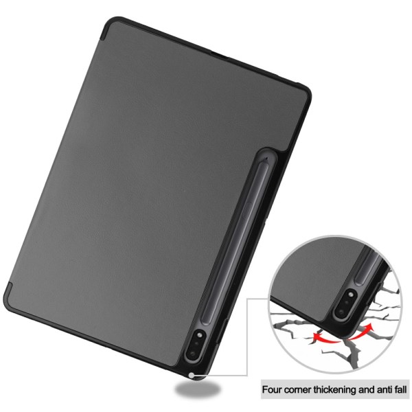 Tri-Fold Galaxy Tab S7/S8 -kotelo S Pen -pidikkeellä, harmaa