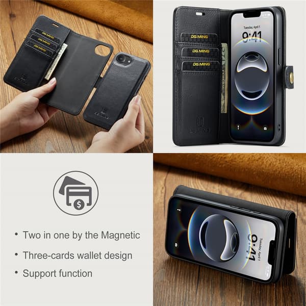 DG.MING 2-i-1 Magnetiskt Plånboksfodral iPhone 16e Svart