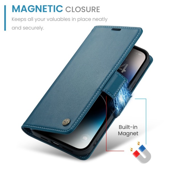 CaseMe Slim Plånboksfodral RFID-skydd iPhone 15 Pro Max Blå