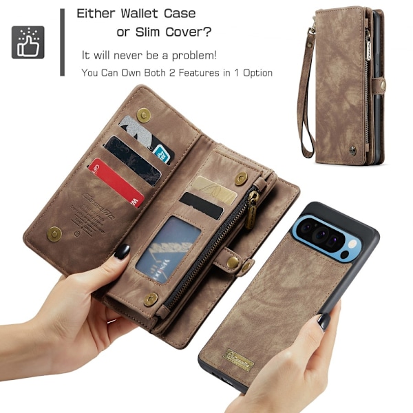 CaseMe Multi-Slot 2-in-1 Lompakko Kotelo Google Pixel 9 Pro XL Ruskea