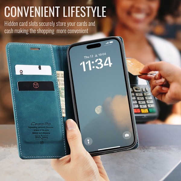 CaseMe Slim Plånboksfodral iPhone 16 Blå