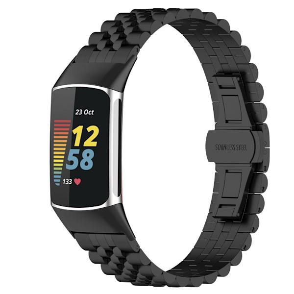 Fitbit Charge 6 Butterfly Spænde Metal Rem i Sort