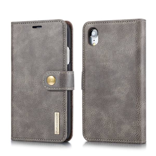 DG.MING 2-in-1 Magnet Plånbok iPhone XR Ruskea