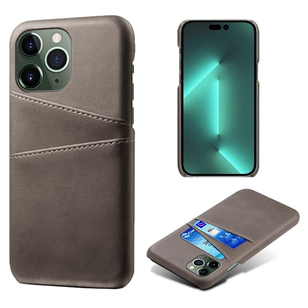 Nahkainen korttikotelo iPhone 14 Pro Max - Harmaa