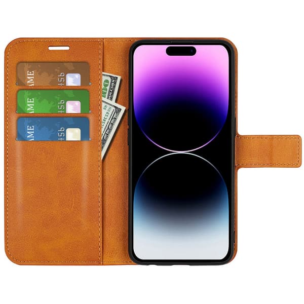 iPhone 15 Pro Wallet Läder Cognac