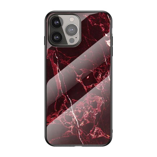 Cover til iPhone 13 Pro i hærdet glas, rød marmor