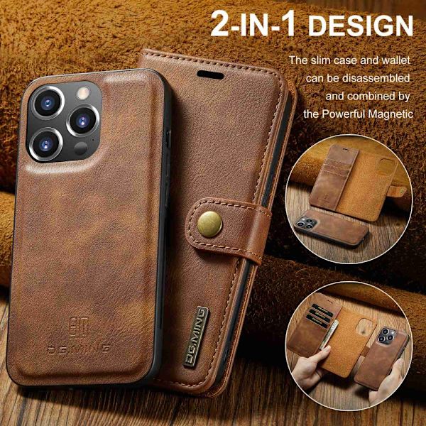DG.MING 2-i-1 Magnet Pung iPhone 15 Pro Max Cognac