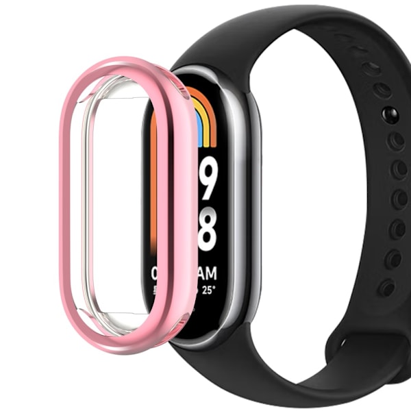 Xiaomi Smart Band 8:lle tarkoitettu läpinäkyvä TPU-kotelo, jossa on ruusukullanvärinen kehys