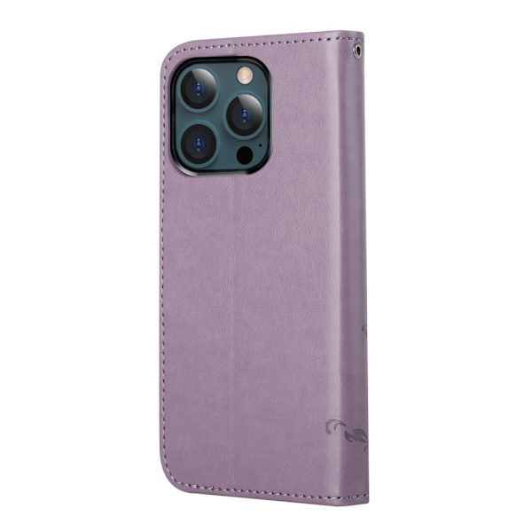 Læderetui Sommerfugle iPhone 13 Pro Max Lilla