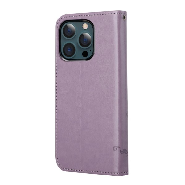 Nahkakotelo Butterflies iPhone 13 Pro Max Purple