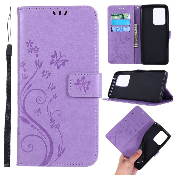 Lædertaske Butterflies Samsung Galaxy S20 Ultra Purple